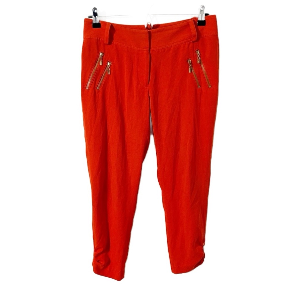 Cache Gold Tone Zipper Splash Pockets Slim Tapered Ankle With Bar Pants Orange🟠